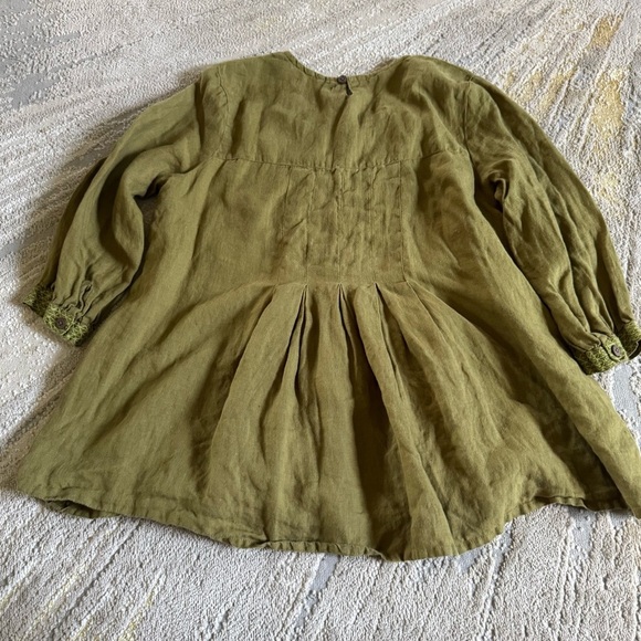 Gudrun Sjoden Pure Linen Shirt Blouse 3/4 sleeve Olive Green lagenlook medium - Picture 8 of 9